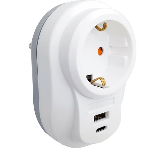 Изображение товара Сетевой фильтр Nilson Розетка 1-местная с заземлением, с Type-C+USB 2.4А белый 40130107