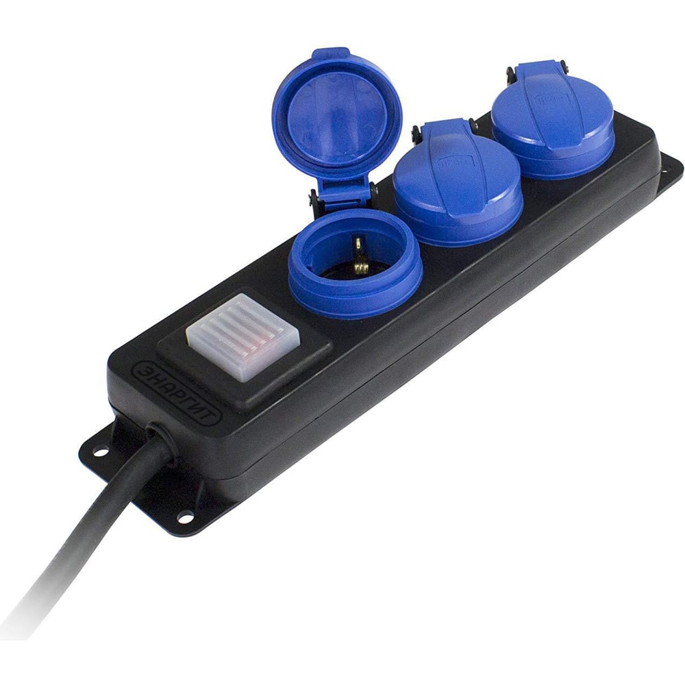 Изображение товара Удлинитель-шнур с кнопкой Энаргит G03PK, 10 м, 3 розетки, IP44