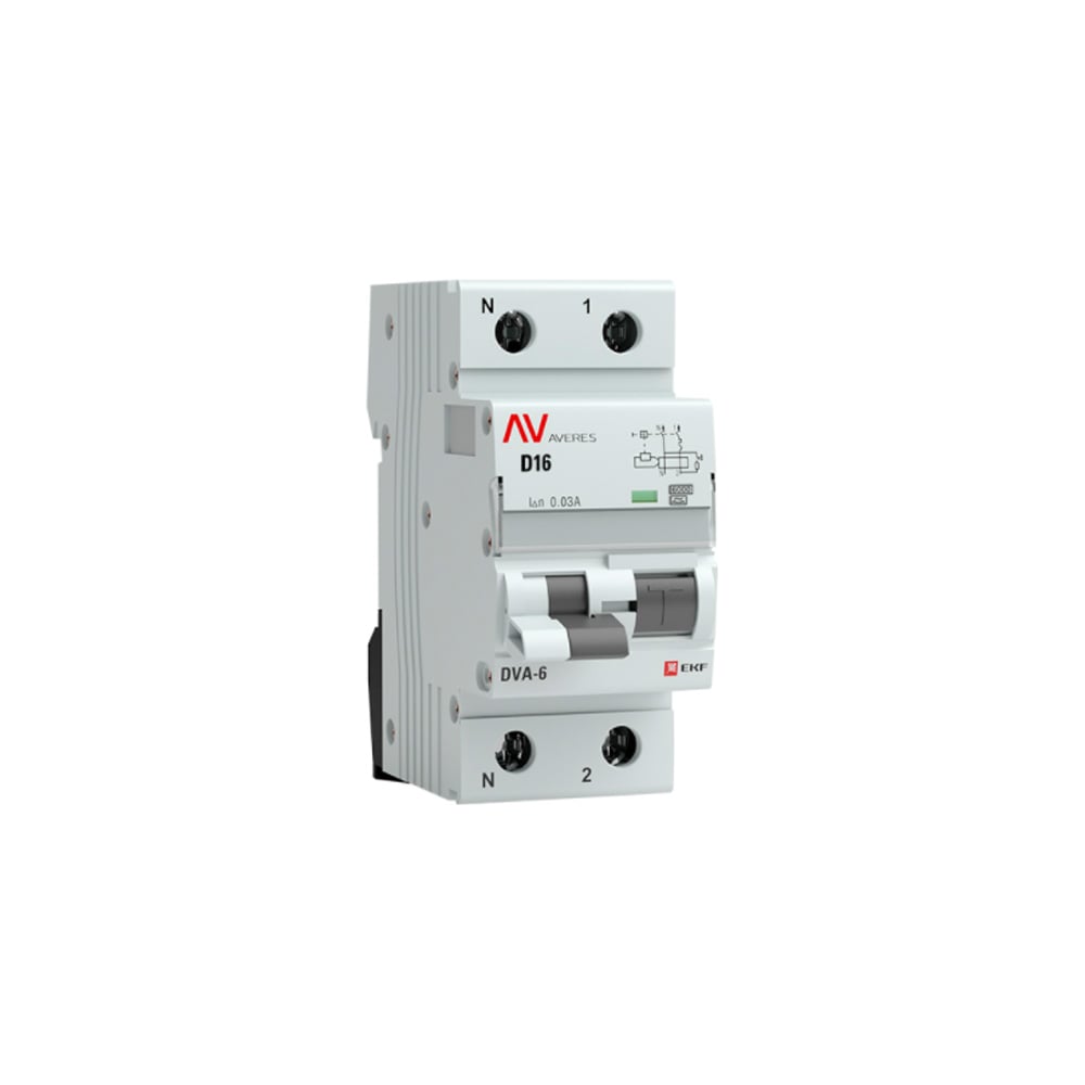 Дифференциальный автомат EKF AVERES DVA-6, 1P+N, 16А, 30мА, 6кА, SQ rcbo*6-1pn-16D-30-a-av
