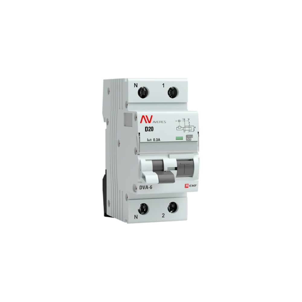 Дифференциальный автомат EKF AVERES DVA-6, 1P+N, 20А, 300мА, 6кА SQ rcbo*6-1pn-20D-300-a-av