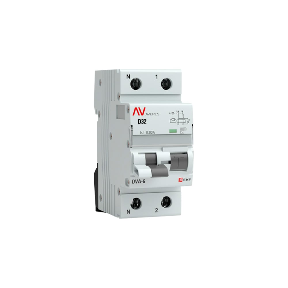 Дифференциальный автомат EKF DVA-6, 1P+N, 32А, 30мА, 6кА, AVERES, SQ rcbo6-1pn-32D-30-ac-av