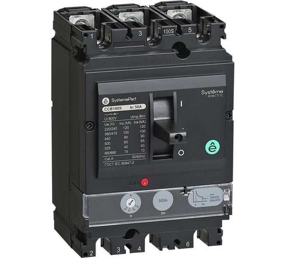 Изображение товара Выключатель автоматический Systeme Electric SYSTEMEPACT CCB100 50кА 3P3D TMD100 рычаг SE SPC100N100L3DF