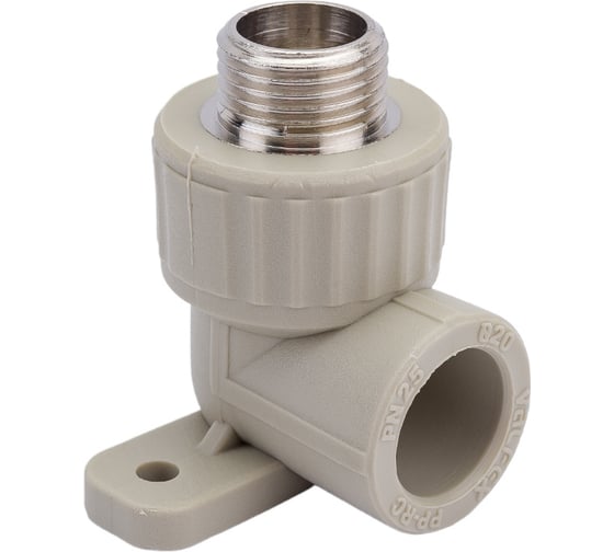 Изображение товара Угольник комбинированный с креплением, наружная резьба VALFEX PP-R серый, 20 мм х1/2" 10121020Г 127-0485