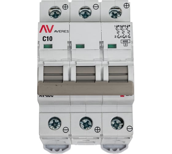 Изображение товара Автоматический выключатель EKF 3P, 10A, 6kA, AV-6, DC, AVERES mcb6-DC-3-10C-av