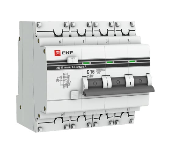Изображение товара Дифференциальный автомат EKF PROxima АД-32, 3P+N, 16А/10мА DA32-16-10-4P-a-pro