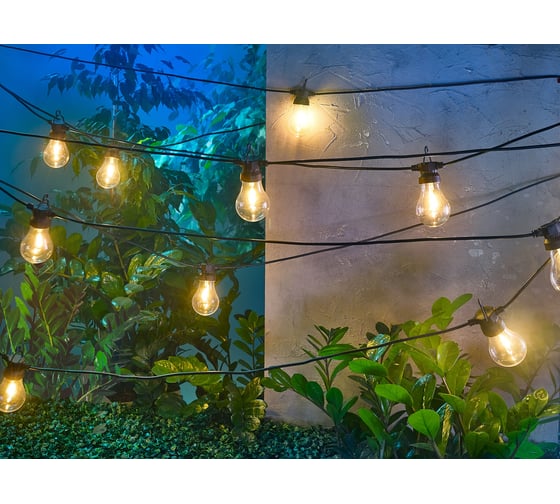 Изображение товара Гирлянда садовая REXANT Канэри, 10м, 3000К, встроенный аккумулятор, солнечная панель, коллекция Лондон 602-2421