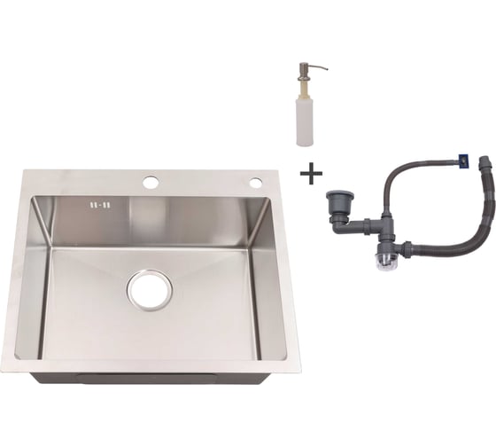 Изображение товара Мойка из нержавеющей стали Alcora Berlin 58х48 см., цвет satin. В комплекте сифон и диспенсер 3045097S+3046513S