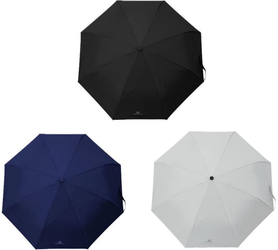 Изображение товара Зонт складной механический EUROHOUSE Д95см, 8 спиц, с чехлом, цвет синий, серый, черный, UV-защита черный цвет изнутри 16154