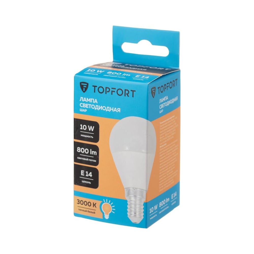 Изображение товара Светодиодная лампа Topfort E14 10W 3000K шар