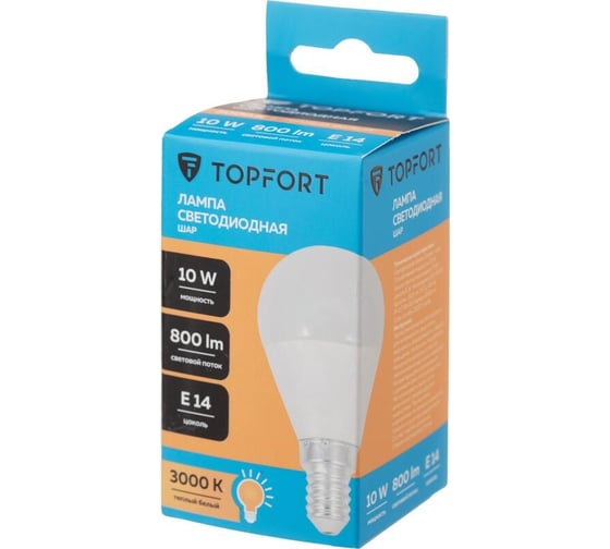 Изображение товара Светодиодная лампа Topfort E14, 10W, 3000K, шар 1885095