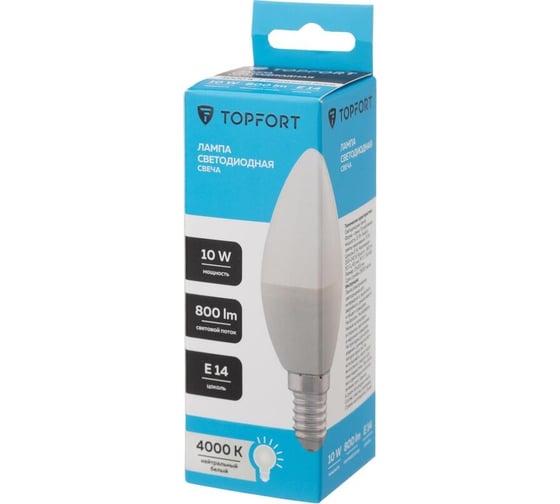 Изображение товара Светодиодная лампа Topfort E14, 10W, 4000K, свеча 1885099