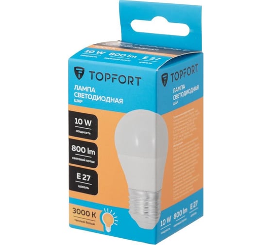 Изображение товара Светодиодная лампа Topfort E27, 10W, 3000K, шар 1885116