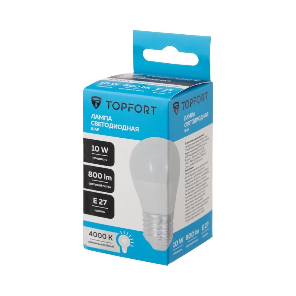 Изображение товара Светодиодная лампа Topfort E27, 10W, 4000K, шар 1885118