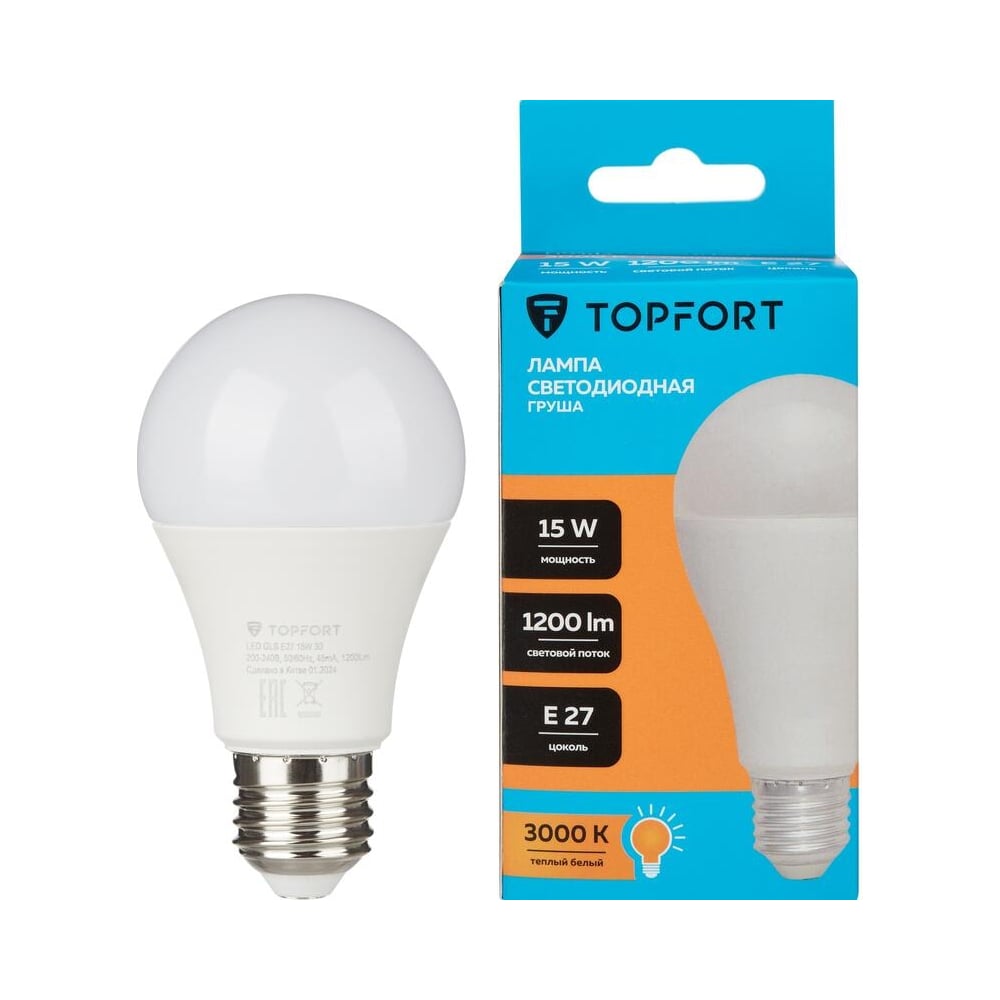 Изображение товара Лампа LED Topfort E27, 15 Вт, 3000K, теплая белая