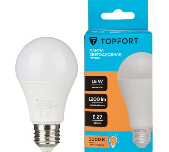 Изображение товара Светодиодная лампа Topfort E27, 15W, 3000K, груша 1885120