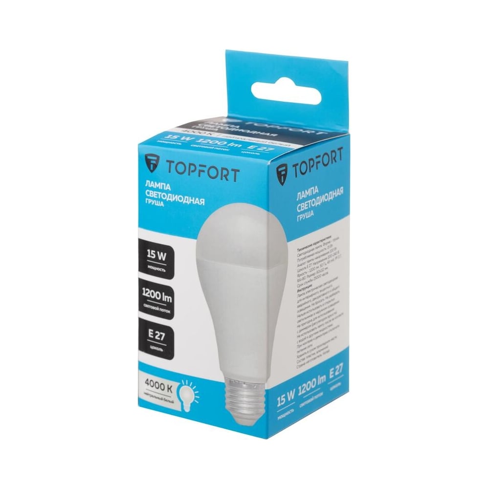 Изображение товара Светодиодная лампа Topfort E27 15W 4000K груша