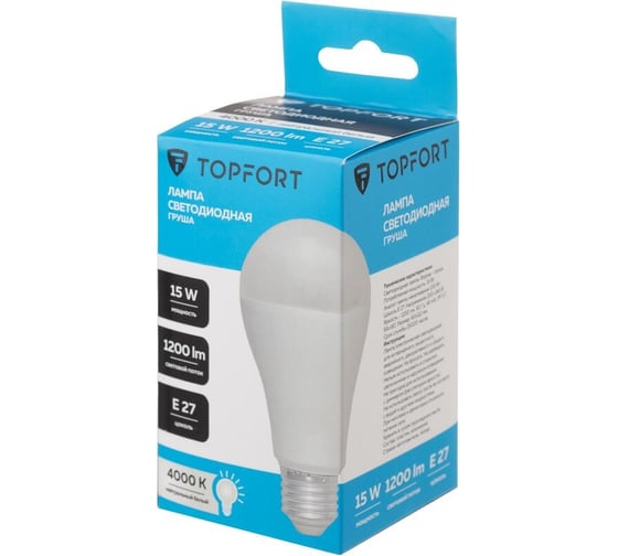 Изображение товара Светодиодная лампа Topfort E27, 15W, 4000K, груша 1885123