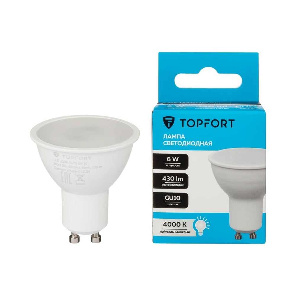 Изображение товара Светодиодная лампа Topfort GU10, 6W, 4000K, 1885139