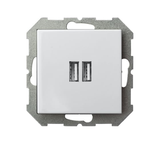 Изображение товара Розетка LIREGUS зарядка usbх2 Эпсилон IUK-2-01 E/B DC 5,1V-.3.4A белая без рамки 28-0352