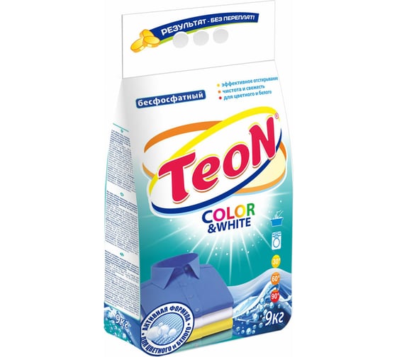Изображение товара Стиральный порошок для всех типов стирки ЛОТОС 9 кг Teon ColorWhite, бесфосфатный 608664