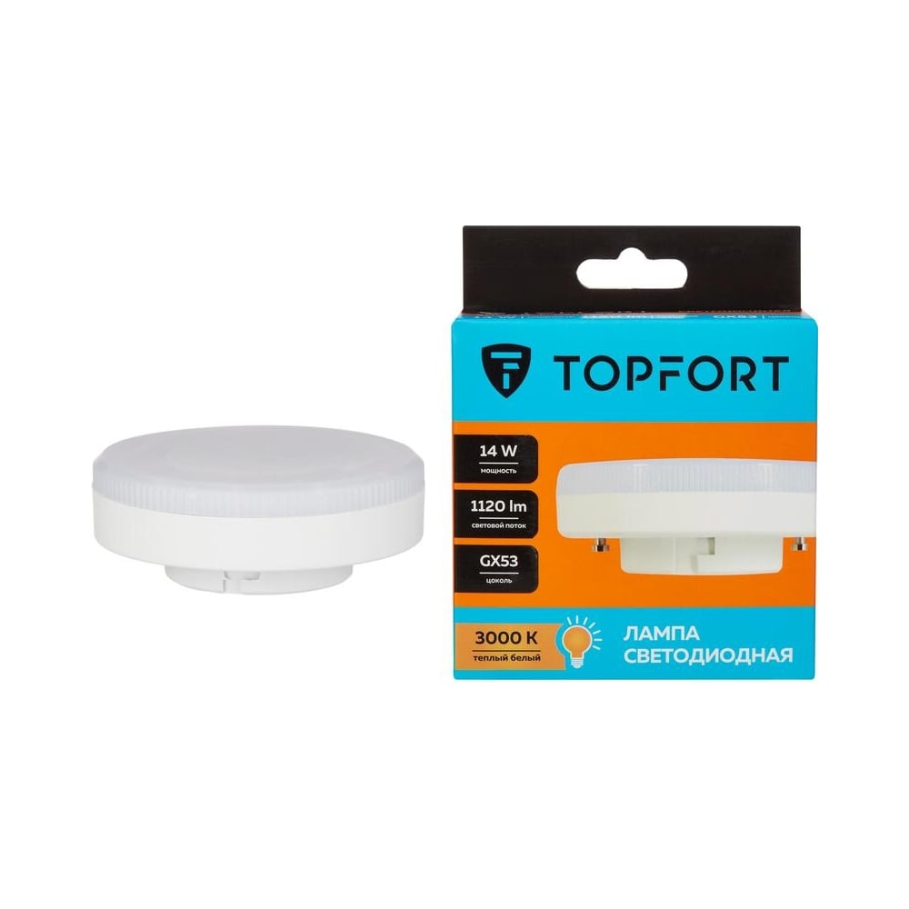 Изображение товара Светодиодная лампа Topfort GX53 14W 3000K для общего освещения