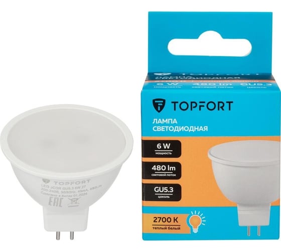 Изображение товара Светодиодная лампа Topfort GU5.3, 220V 6W, 2700K 1886254