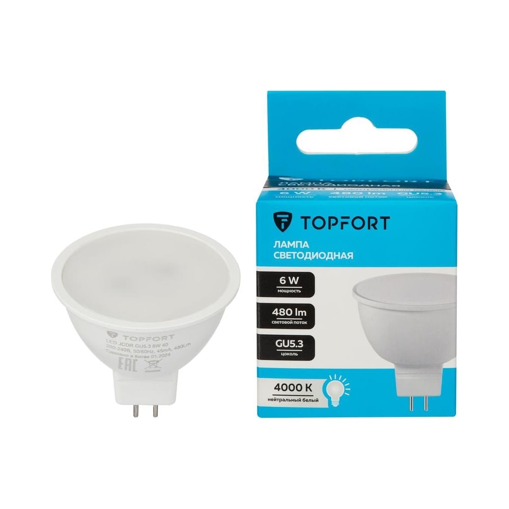 Изображение товара Светодиодная лампа Topfort GU5.3 6W 4000K для общего освещения