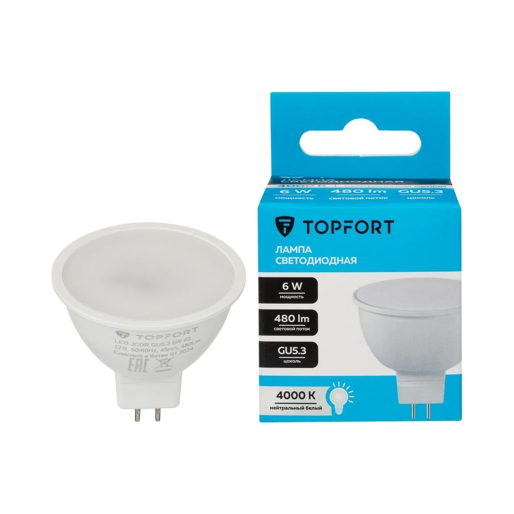 Изображение товара Светодиодная лампа Topfort GU5.3 12V 6W 4000K софитная