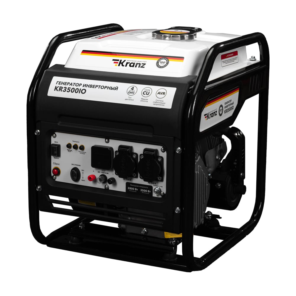 Изображение товара Инверторный генератор KRANZ KR3500IO 3,5 кВт, 230 В, 7 л, открытый корпус, ручной старт KR-16-1143