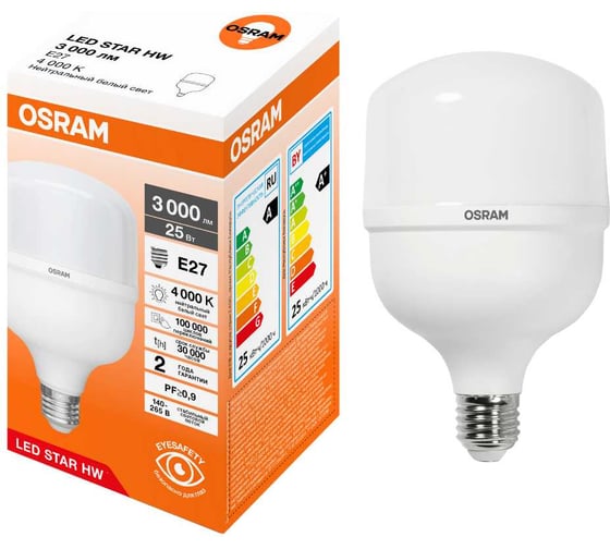 Изображение товара Высокомощная светодиодная лампа Osram LED STAR HW 25W/840 230V E27 12x1 RU 4099854121036