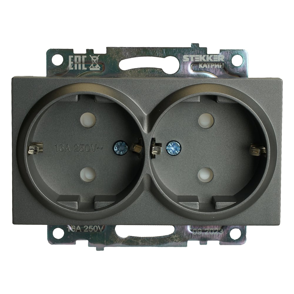 Изображение товара Розетка 2-местная STEKKER с защитной шторкой, графит, серия Катрин