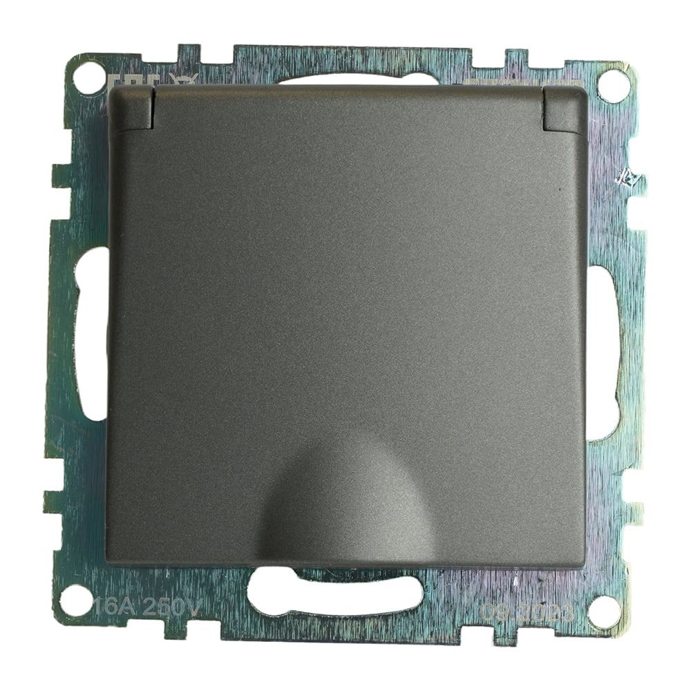 Изображение товара Розетка 1-местная STEKKER с защитной шторкой серия Катрин графит 16А 250В IP20