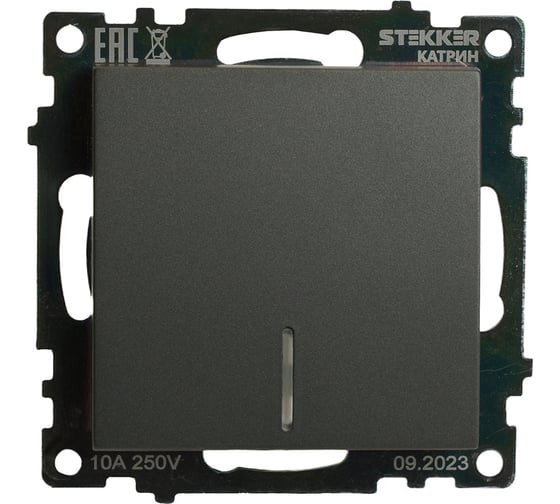 Изображение товара Выключатель 1-клавишный c индикатором (механизм) STEKKER 250в, 10а, серия катрин, графит, gls10-7101-06, 49408