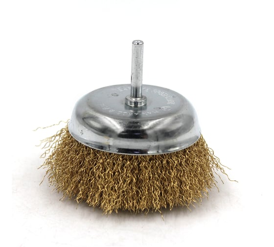 Изображение товара Щетка-крацовка чашечная для дрели ∅ 100 мм, рифленая латунированная KUBIS 07-06-9100