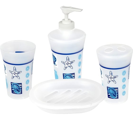Изображение товара Набор: мыльница, дозатор, стакан, стакан для зубных щеток Delphinium Океан A8042C 106082