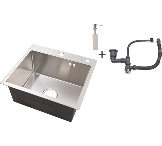 Изображение товара Мойка из нержавеющей стали Alcora Vienna 50х45 см., цвет satin. В комплекте сифон и диспенсер 3045028S +3046513S