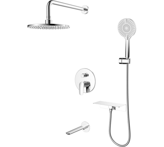 Изображение товара Душевая система скрытого монтажа Milardo Rora с тропическим душем, ручным душем и изливом, глянцевый хром RORSB03M68