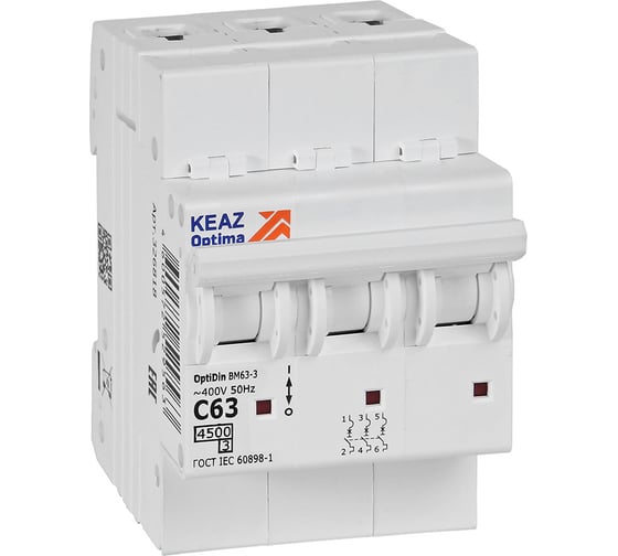 Изображение товара Выключатель автоматический КЭАЗ модульный OptiDin BM63-3C63-4,5-УХЛ3 326818