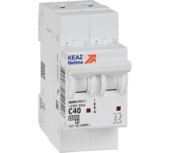 Изображение товара Выключатель автоматический КЭАЗ модульный OptiDin BM63-2C40-4,5-УХЛ3 326807