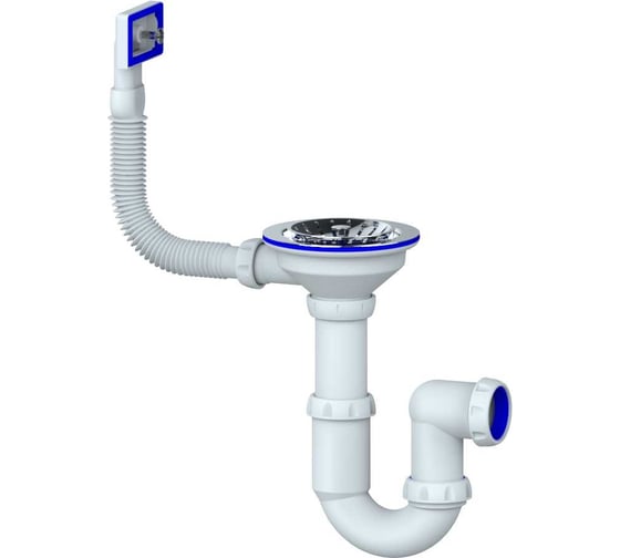 Изображение товара Сифон для мойки прямоточный Unicorn, выпуском 3 1/2" на (Ø 40), нержавеющая чашка Ø 112,прямоугольный перелив, без отвода Y410