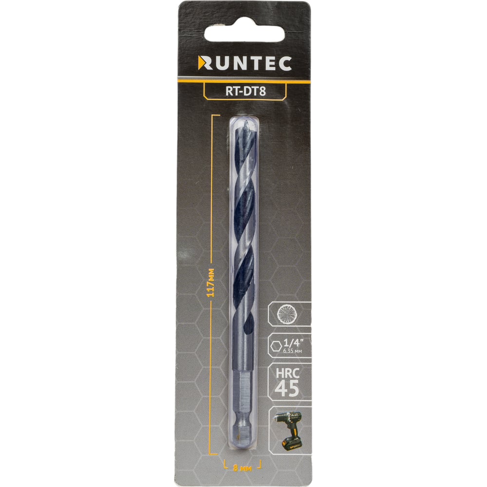 Изображение товара Сверло по дереву HRC45 8x117 мм, HEX RUNTEC RT-DT8