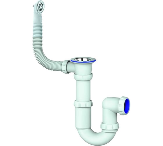 Изображение товара Сифон для мойки прямоточный Unicorn, круглый перелив, прикручивающийся выпуск 1 1/2" (Ø 40), нержавеющая чашка, винт 6x40, без отвода Y421