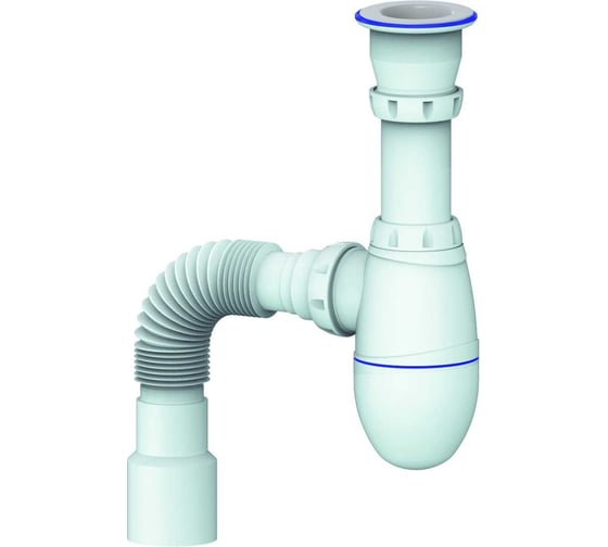 Изображение товара Сифон для мойки Unicorn прикручивающийся выпуск 1 1/2" (Ø 40), винт 6x40, пластиковая чашка, гибкое соединение Ø40x40/50 В220Р