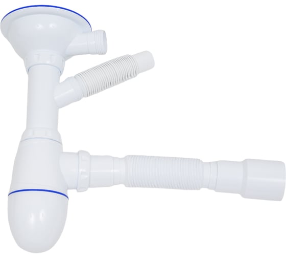 Изображение товара Сифон для мойки Unicorn, выпуск 3 1/2" (Ø 40), прямоугольный / круглый, перелив, нержавеющая чашка Ø 115, отвод для стиральной машины, гибкое соединение Ø40x40/50, винт, шток, ручка - пластик B427P