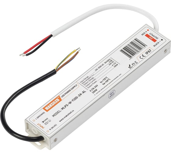 Изображение товара Блок питания MAKSILED 24В, 100Вт, IP67, 4.17А, 218x40x22мм, металл, MLPS-W-Y100-24-AL