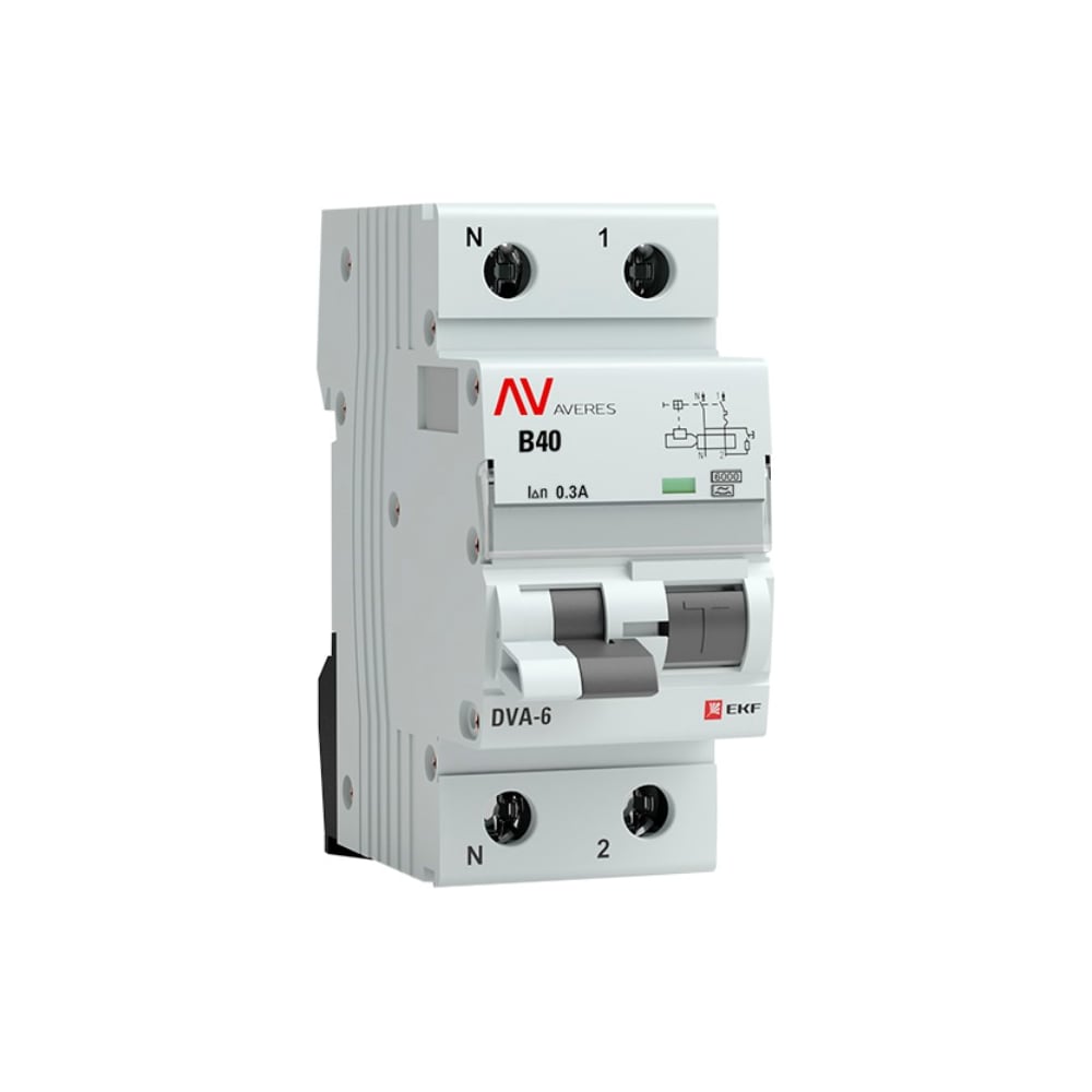 Дифференциальный автомат EKF DVA-6 1P+N 40А 300мА 6кА AVERES SQrcbo*6-1pn-40B-300-a-av