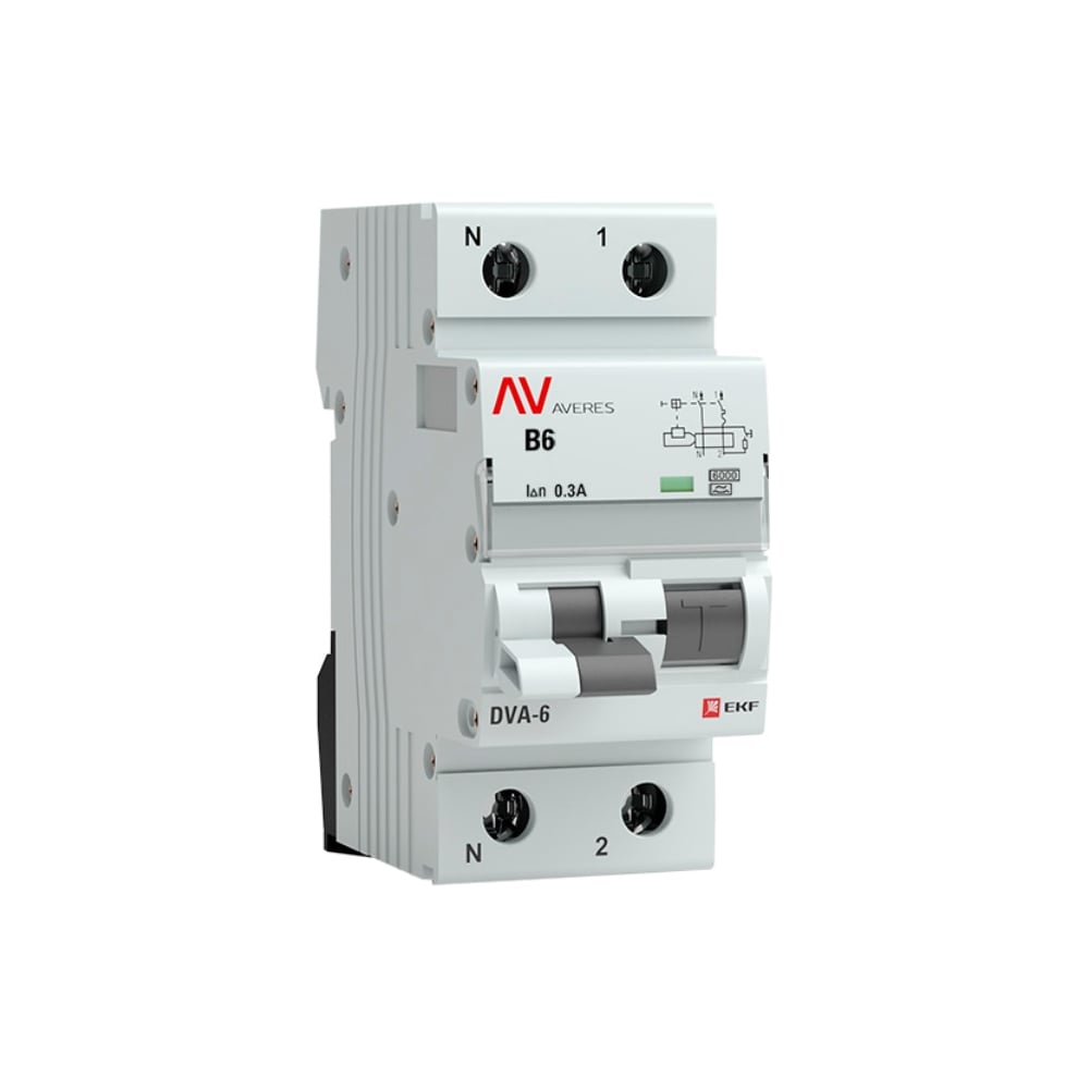 Дифференциальный автомат EKF DVA-6 1P+N 6А 300мА 6кА AVERES rcbo6-1pn-6B-300-a-av