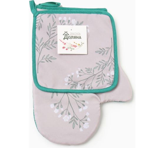 Изображение товара Кухонный набор Доляна Live is good: варежка 20x28 см, прихватка 17х17 см, 35% хлопок, 65% полиэстер 9927502