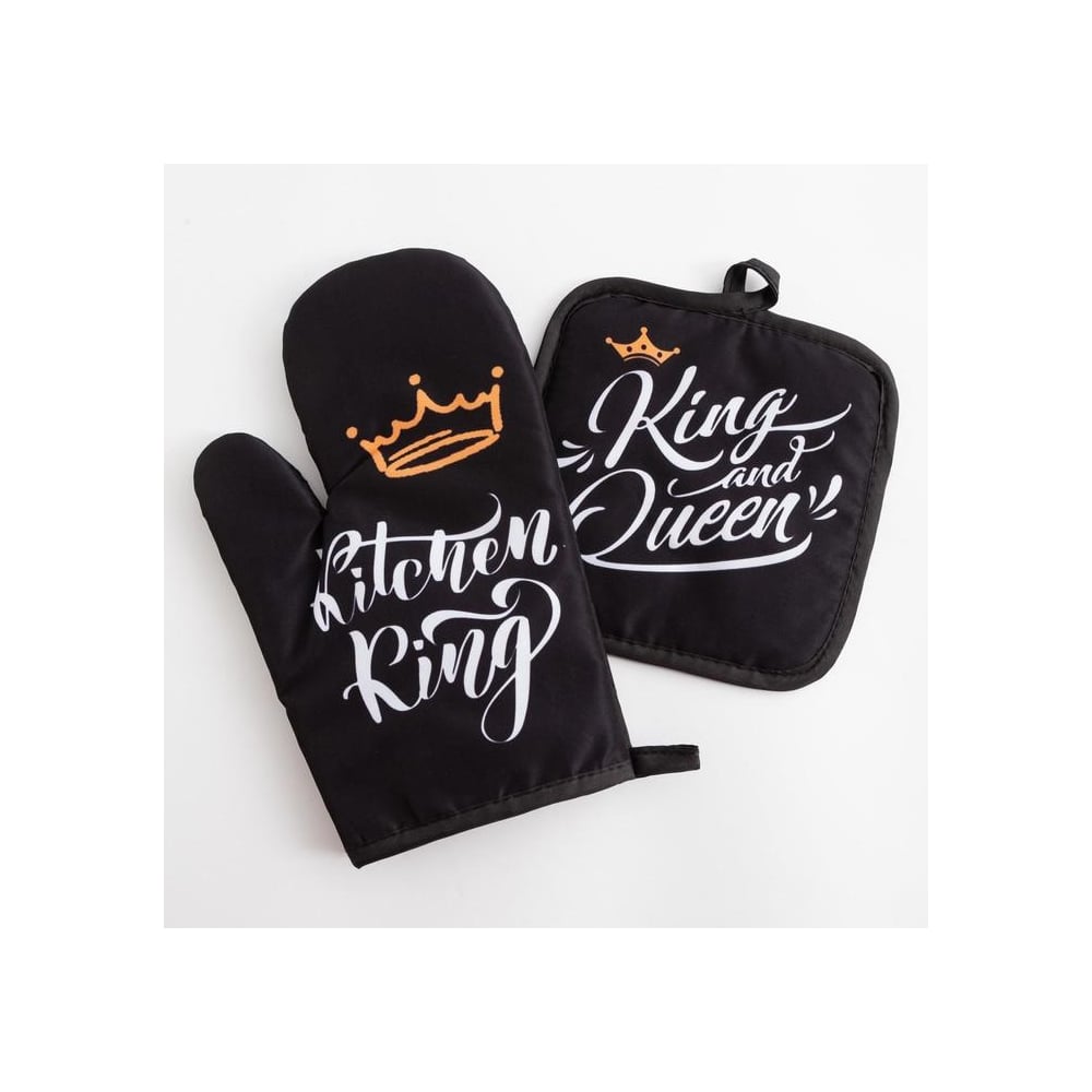 Изображение товара Кухонный набор Доляна 2 предмета, King, прихватка 17х17 см, рукавица 26х16 см, 100% полиэстер 5395309