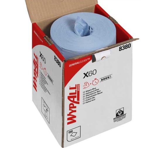 Изображение товара Рулон в коробке Kimberly-Clark WYPALL X60 Multibox, голубой, 150 салф/упак 8380